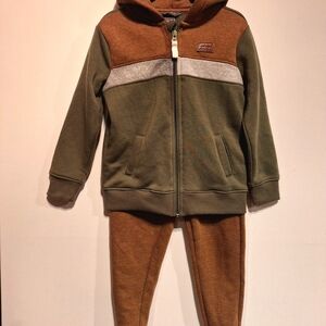 Eddie Bauer Olive Green, Brown and Gray Hooded Zip Jacket with Matching Pants